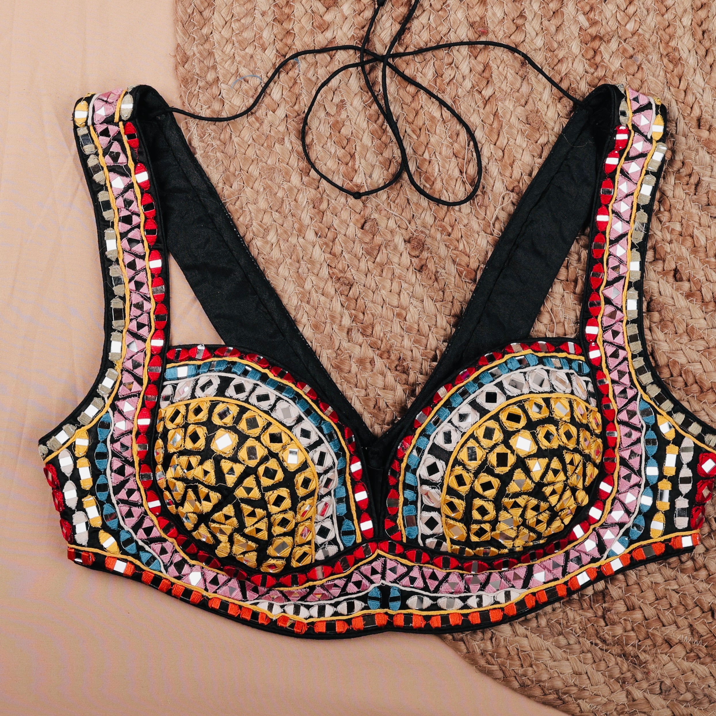 DESIGNER BLACK MIRROR WORK CHOLI BLOUSE