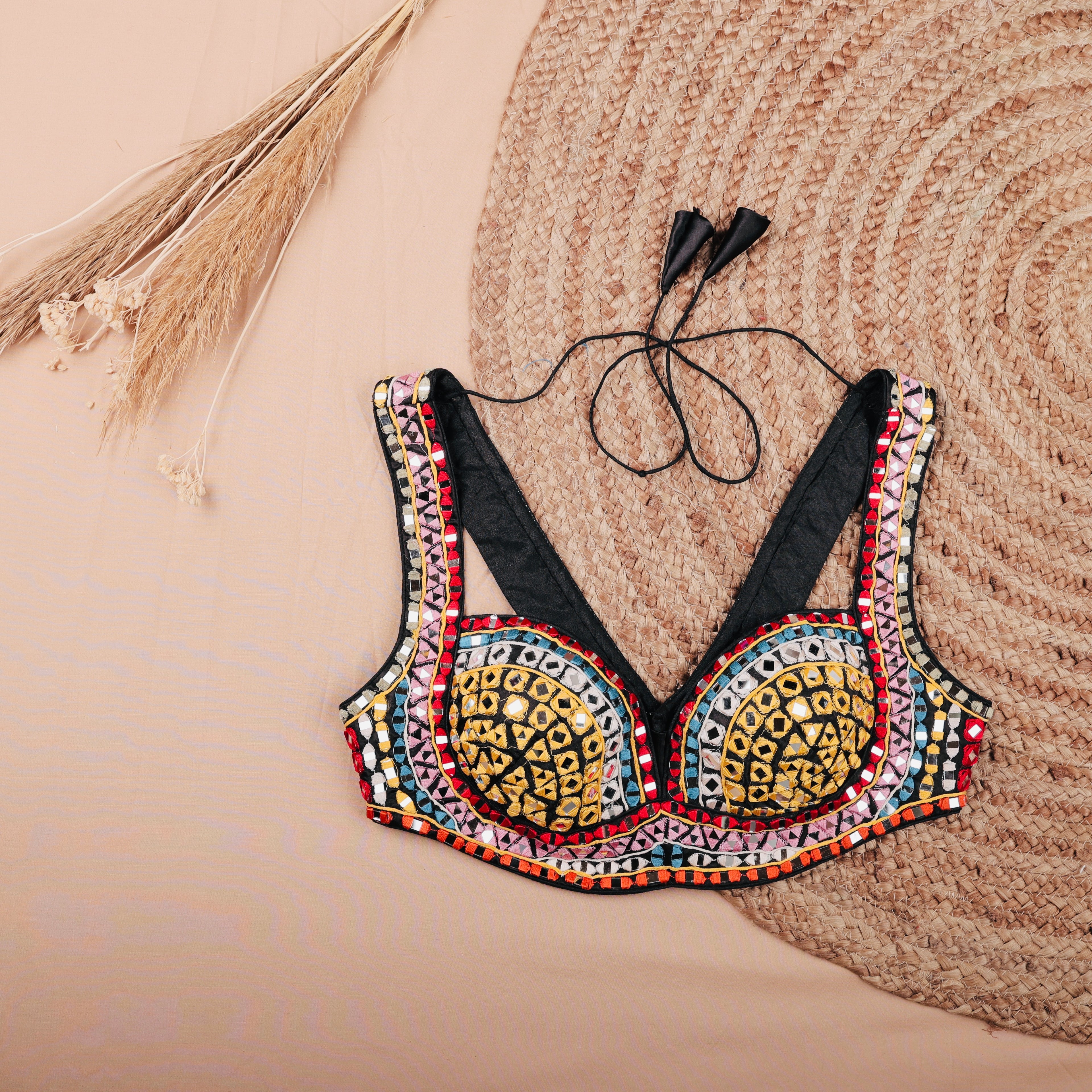 DESIGNER BLACK MIRROR WORK CHOLI BLOUSE