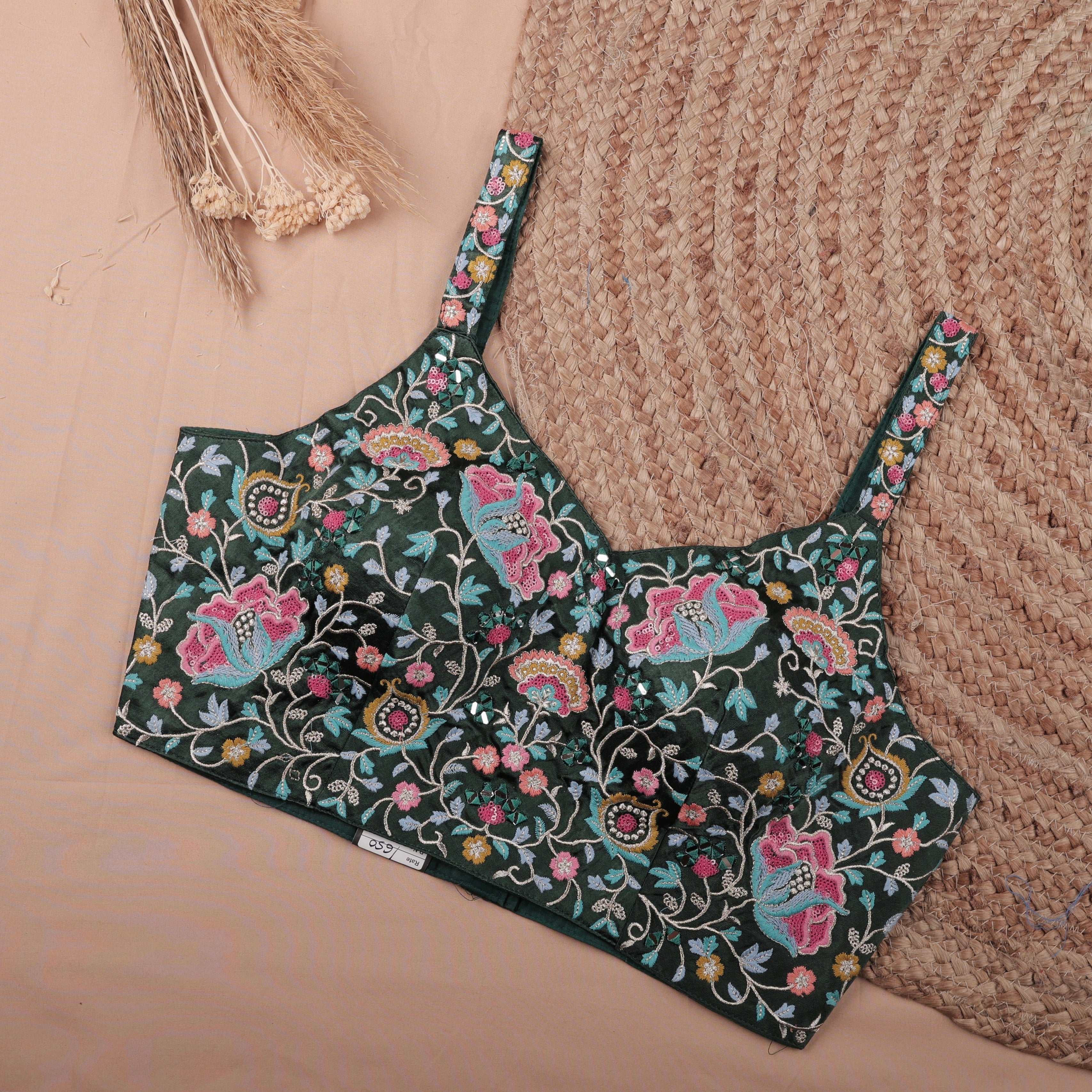 GREEN  MULTI COLOUR FLORAL  SPAGHETI BLOUSE