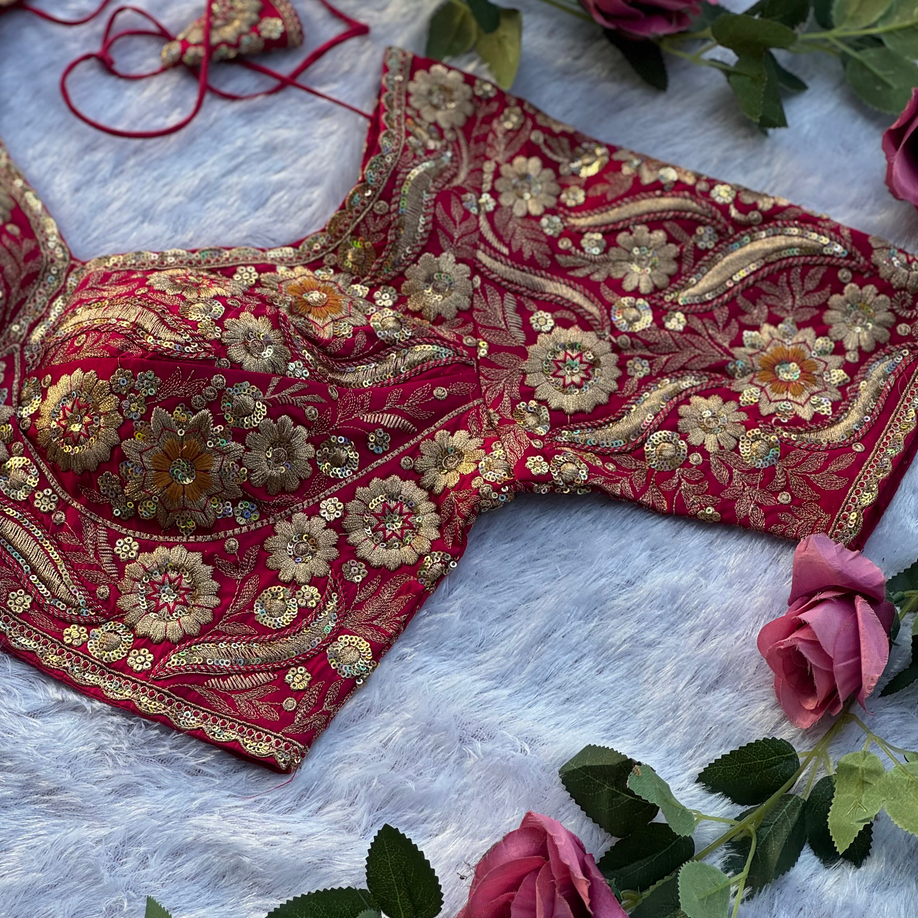 EXQUISITE SABYASACHI STYLE DESIGNER BLOUSE WITH HEAVY HAND EMBROIDERY