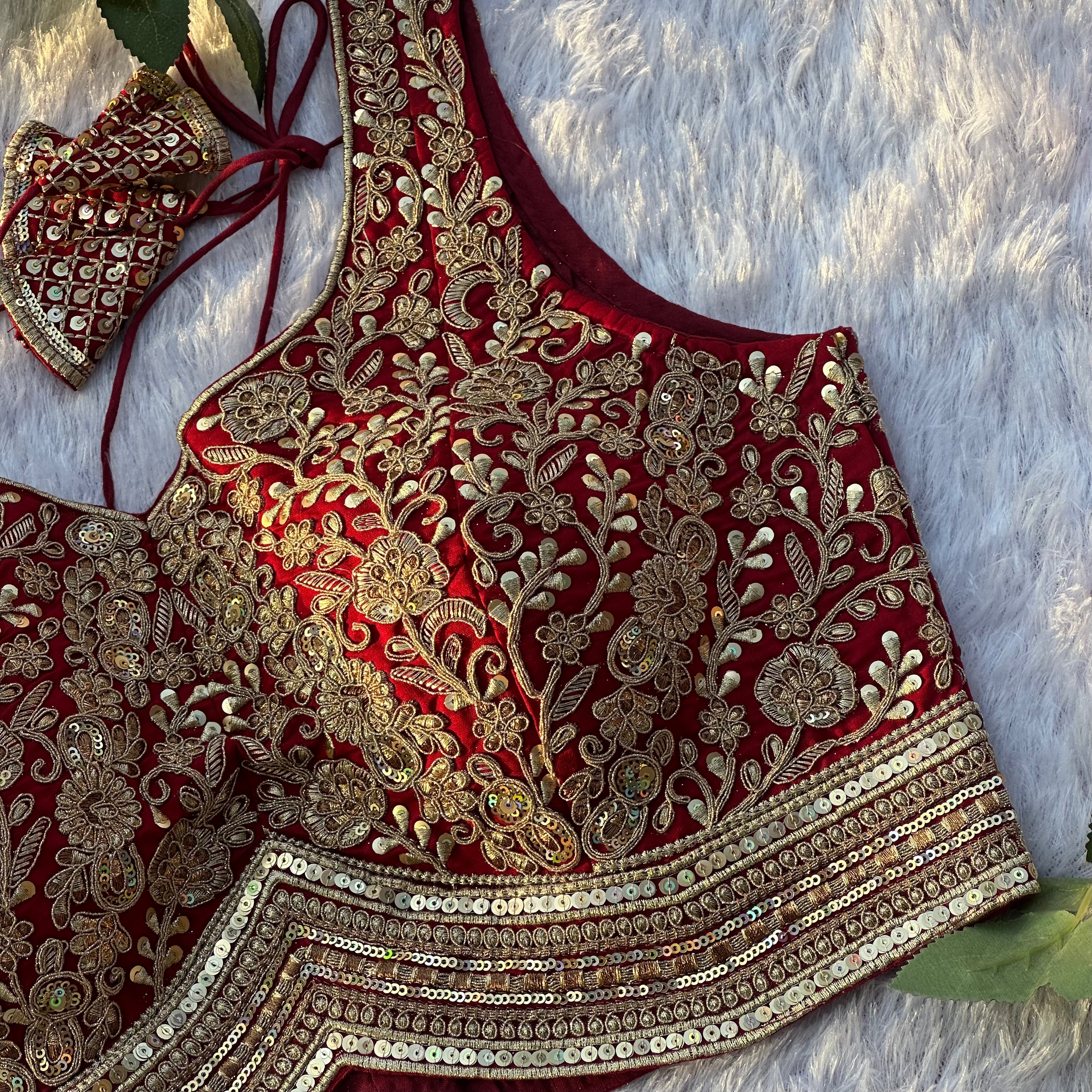 LUXURIOUS MAROON DRIDAL BLOUSE FEATURING INSTRICATE HAND EMBROIDERY WORK