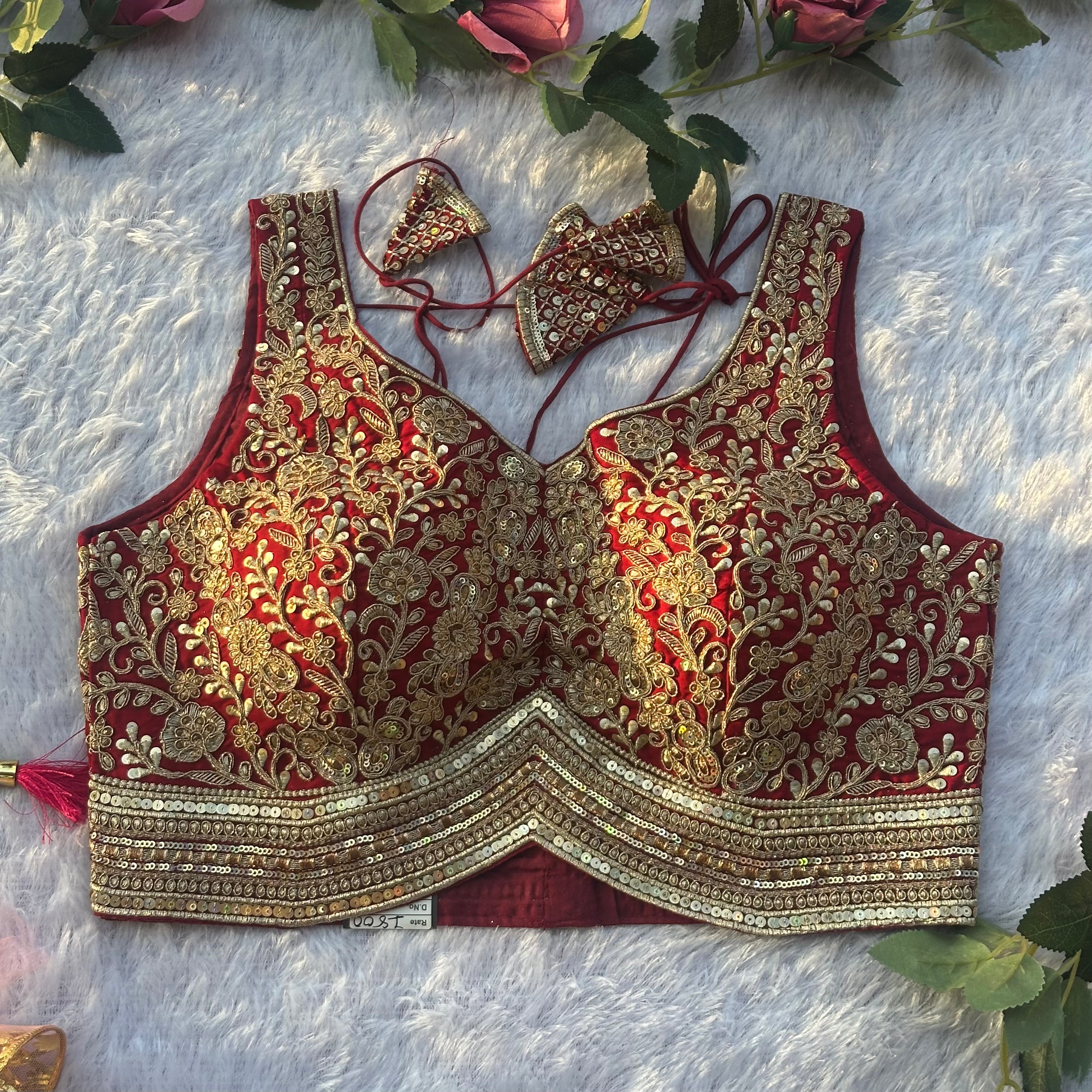 LUXURIOUS MAROON DRIDAL BLOUSE FEATURING INSTRICATE HAND EMBROIDERY WORK