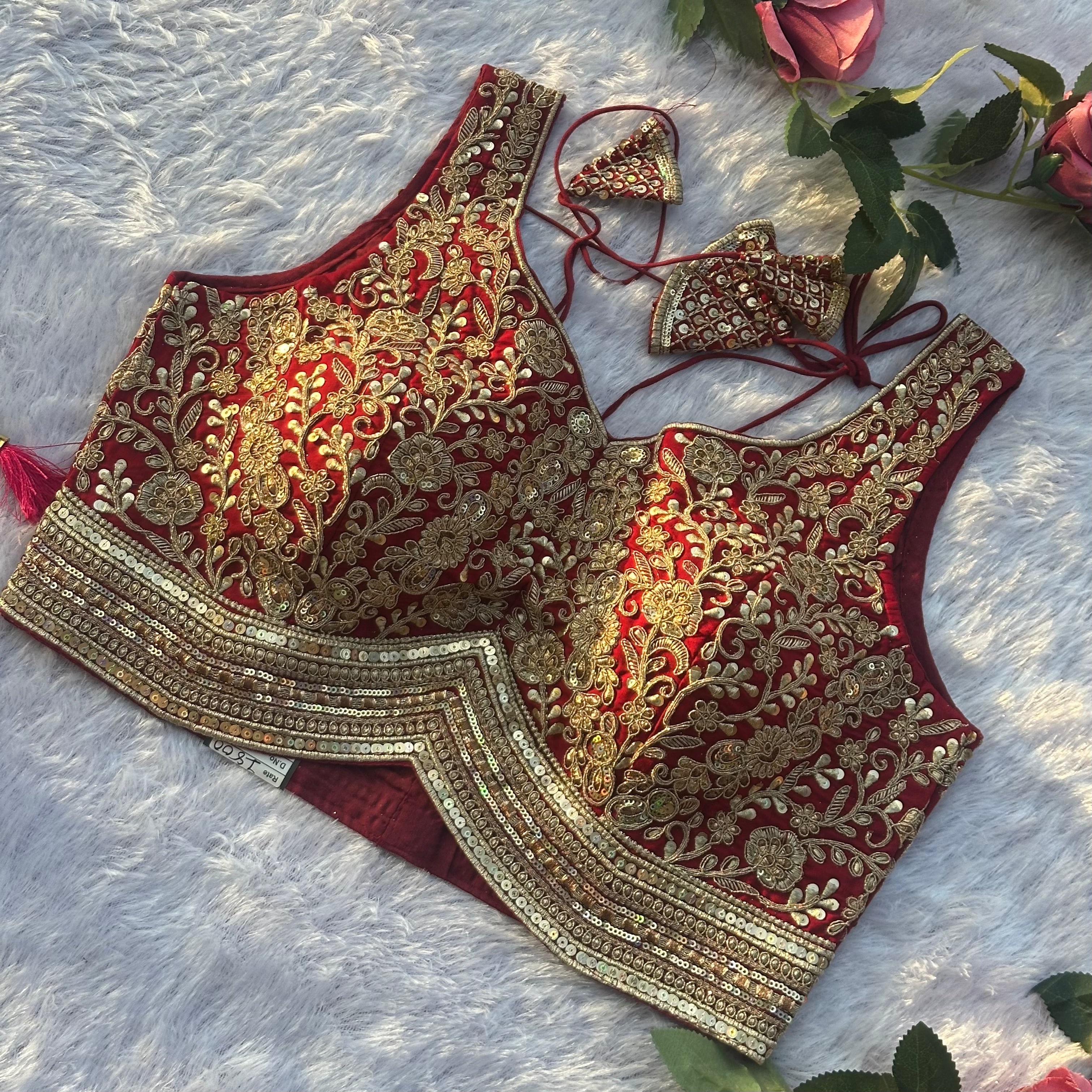 LUXURIOUS MAROON DRIDAL BLOUSE FEATURING INSTRICATE HAND EMBROIDERY WORK