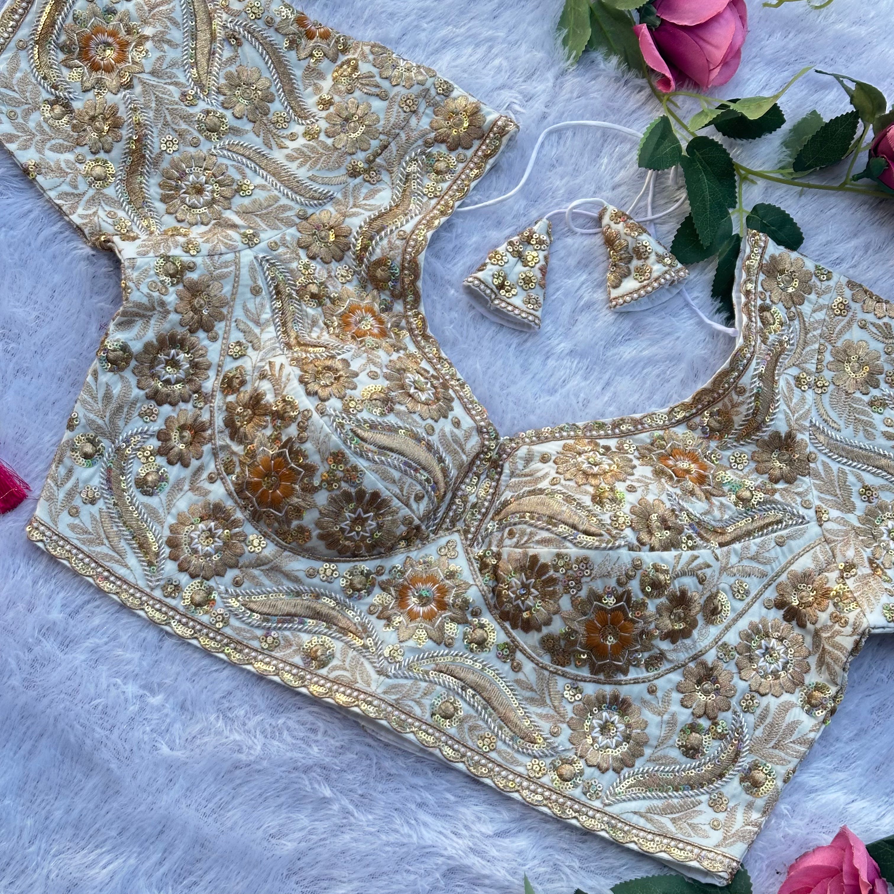 EXQUISITE SABYASACHI STYLE DESIGNER BLOUSE WITH HEAVY HAND EMBROIDERY