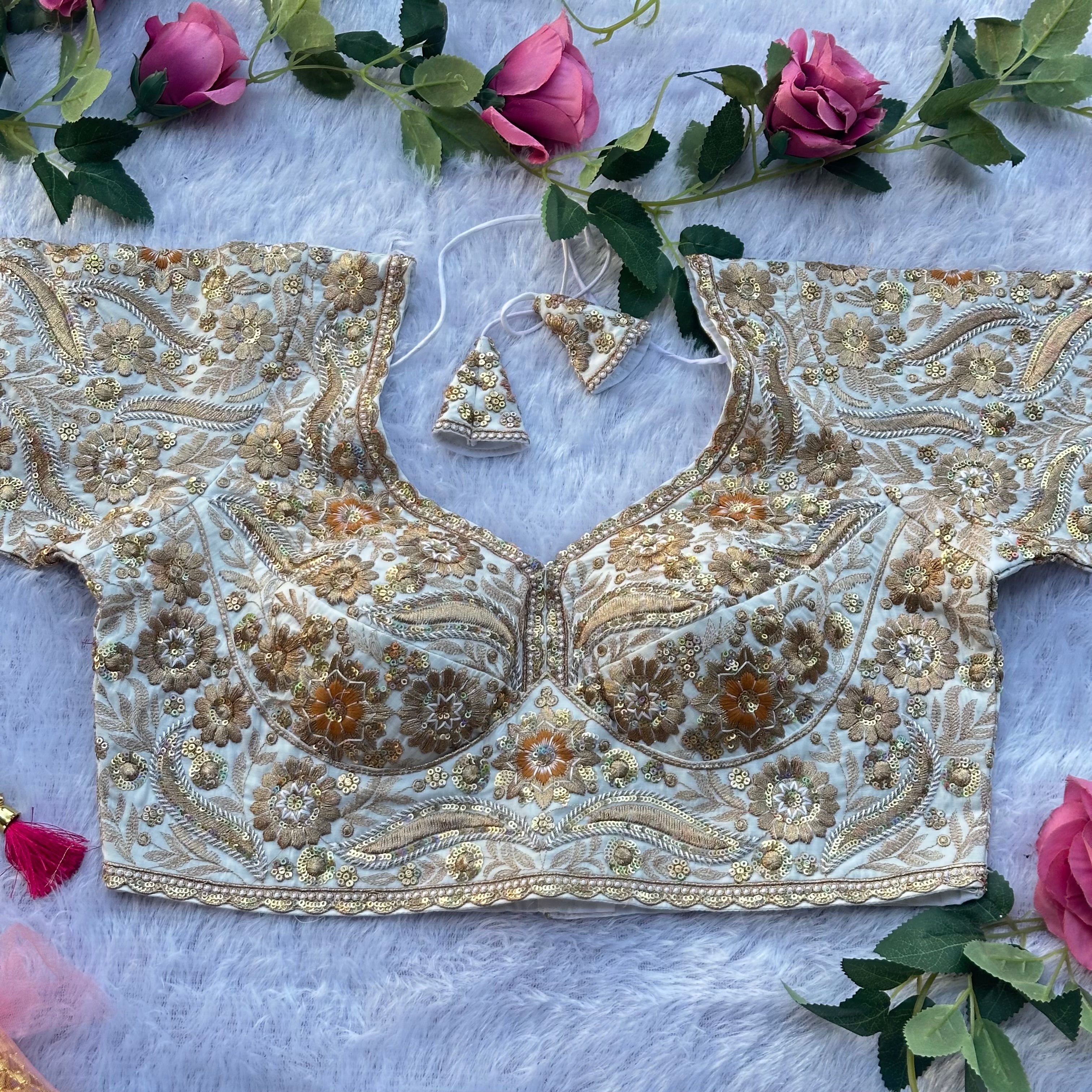 EXQUISITE SABYASACHI STYLE DESIGNER BLOUSE WITH HEAVY HAND EMBROIDERY