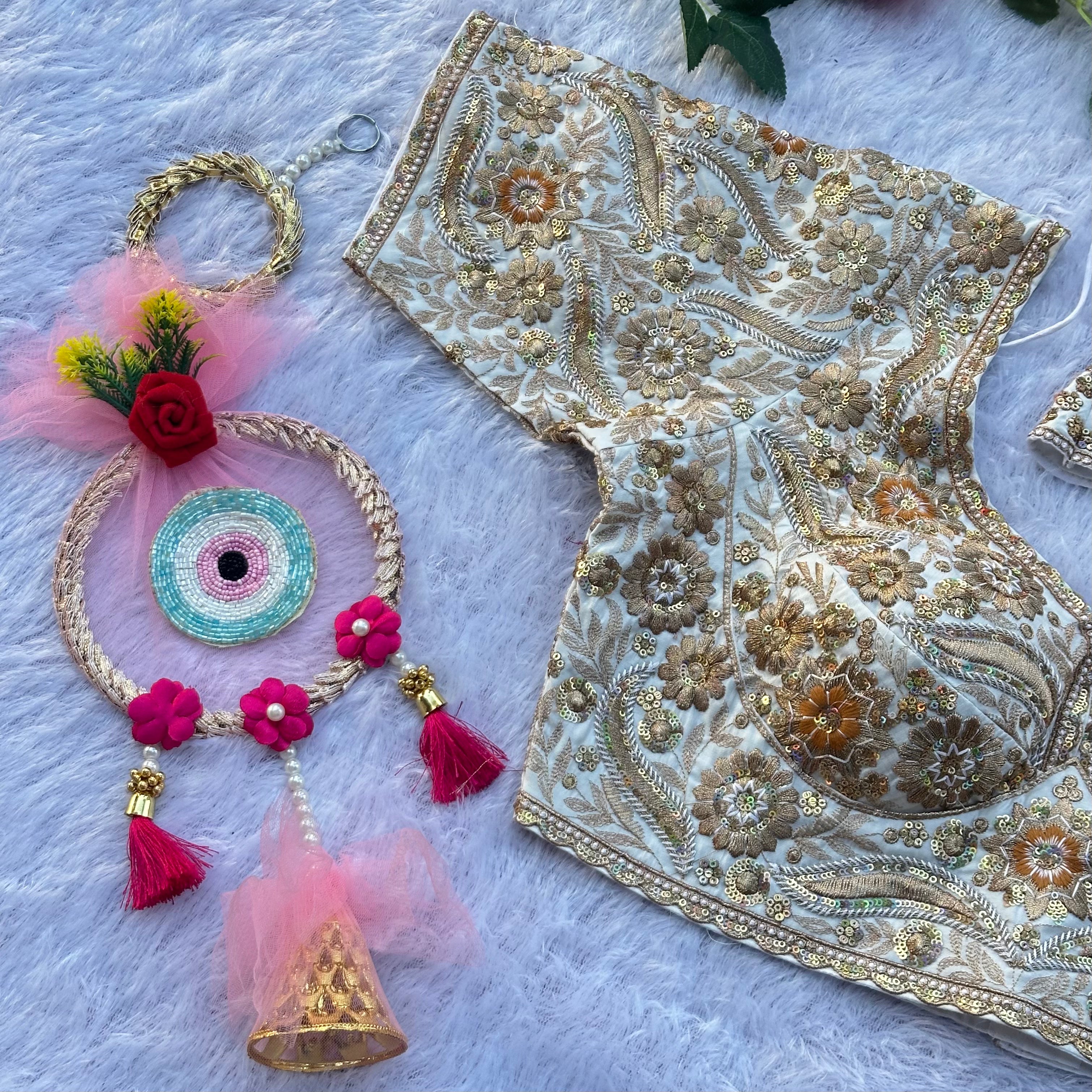 EXQUISITE SABYASACHI STYLE DESIGNER BLOUSE WITH HEAVY HAND EMBROIDERY