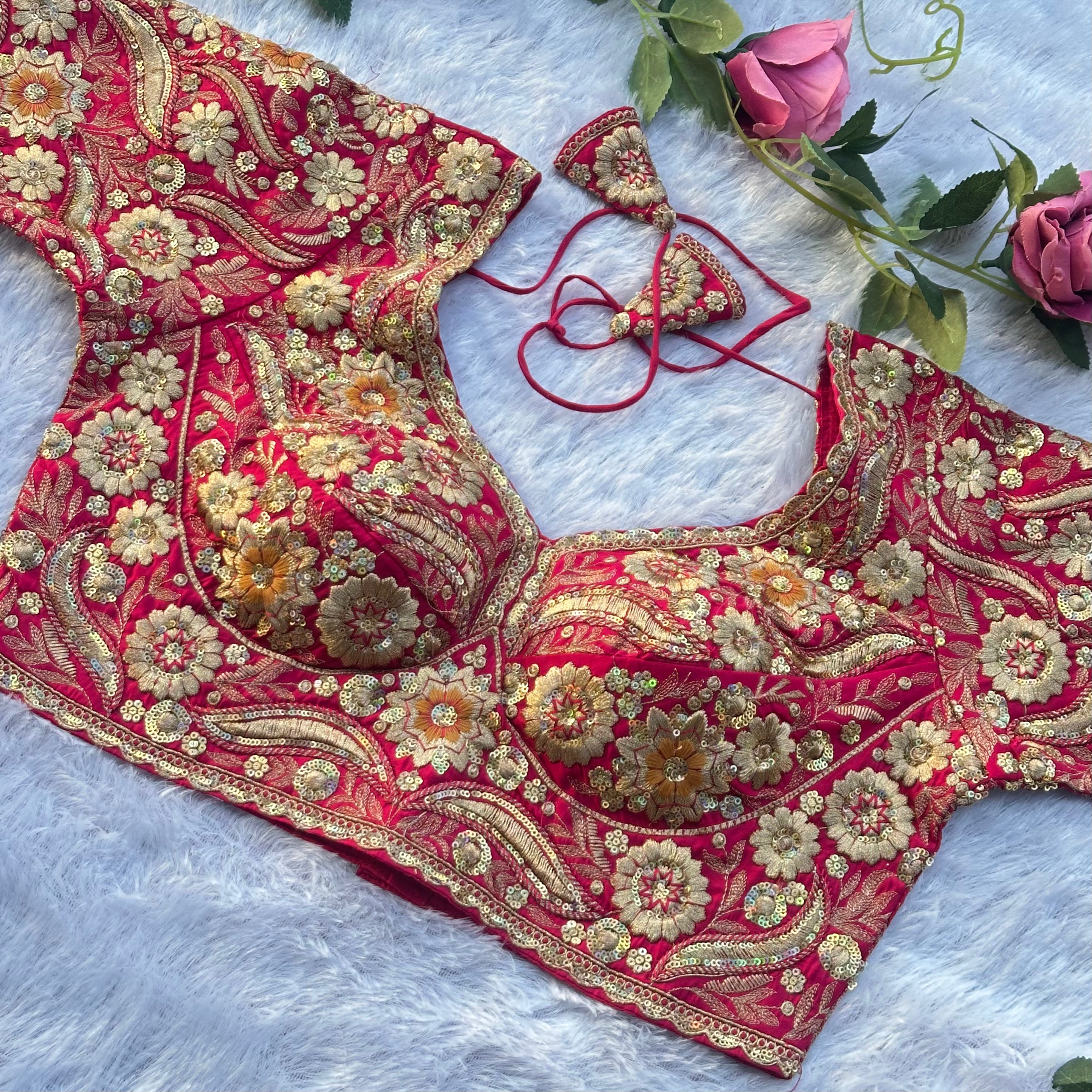 EXQUISITE SABYASACHI STYLE DESIGNER BLOUSE WITH HEAVY HAND EMBROIDERY