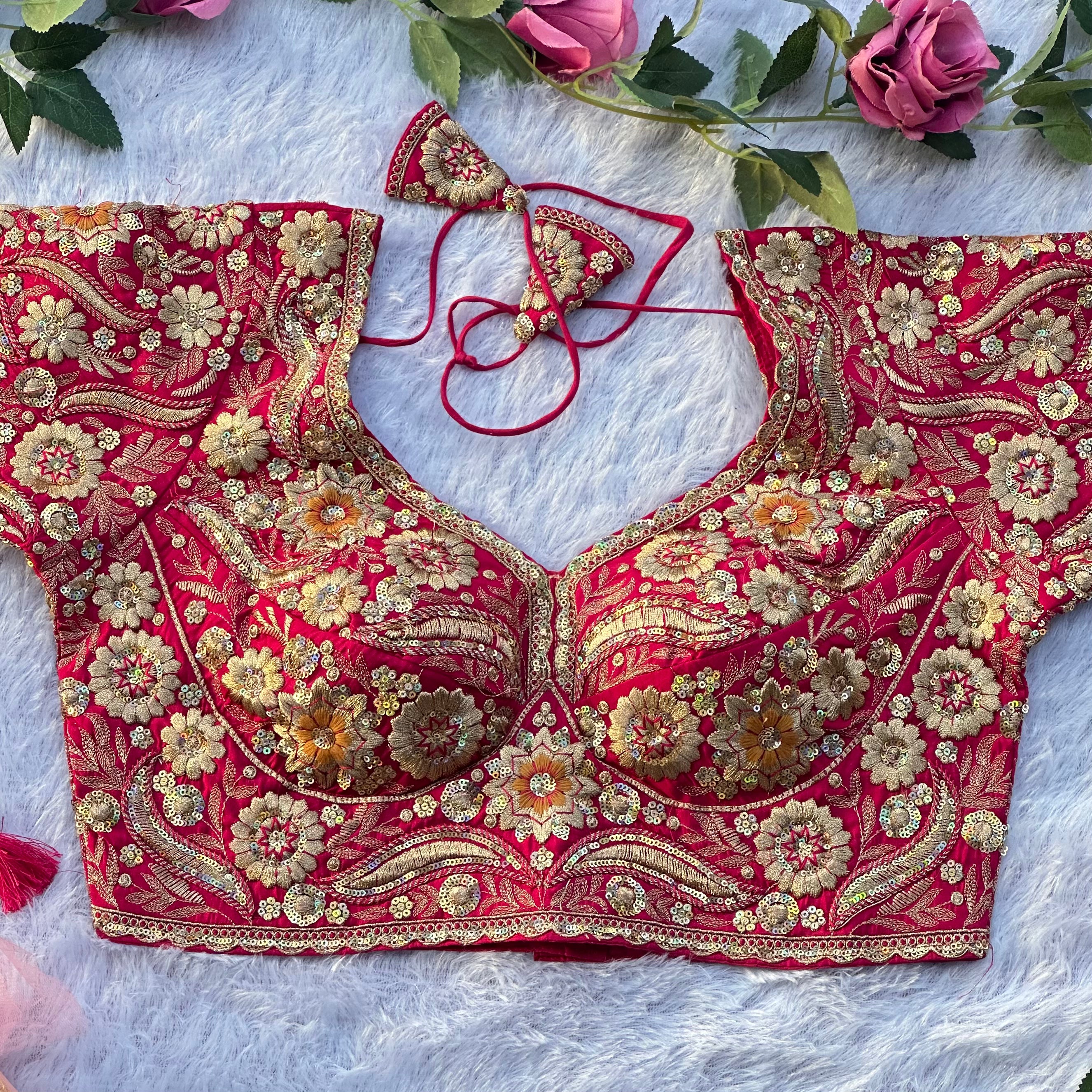 EXQUISITE SABYASACHI STYLE DESIGNER BLOUSE WITH HEAVY HAND EMBROIDERY