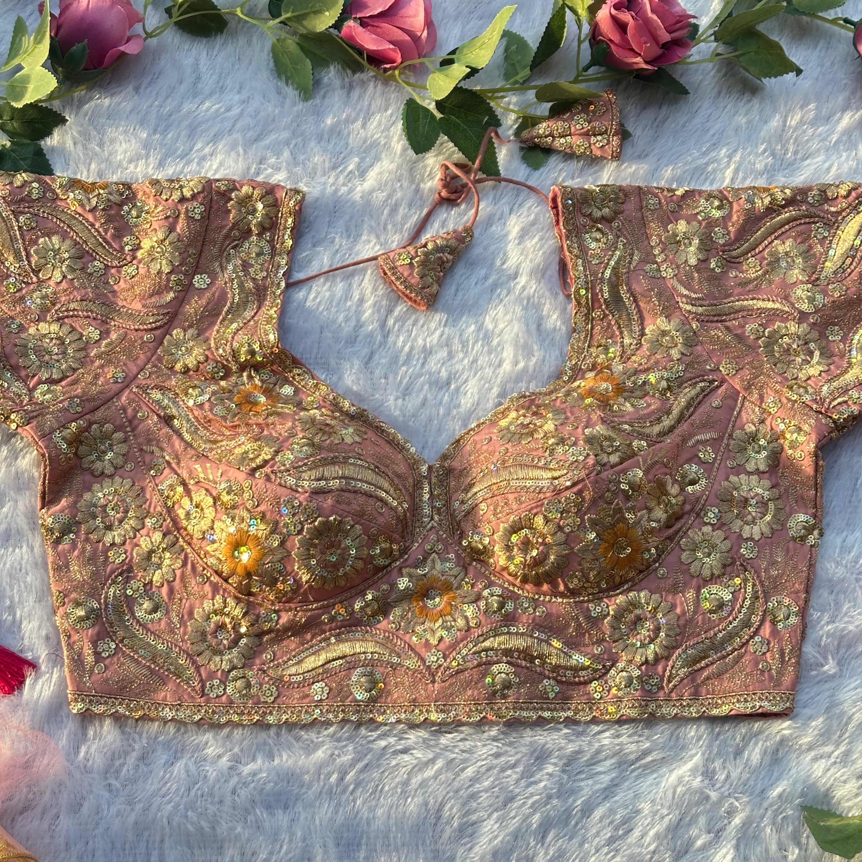 EXQUISITE SABYASACHI STYLE DESIGNER BLOUSE WITH HEAVY HAND EMBROIDERY