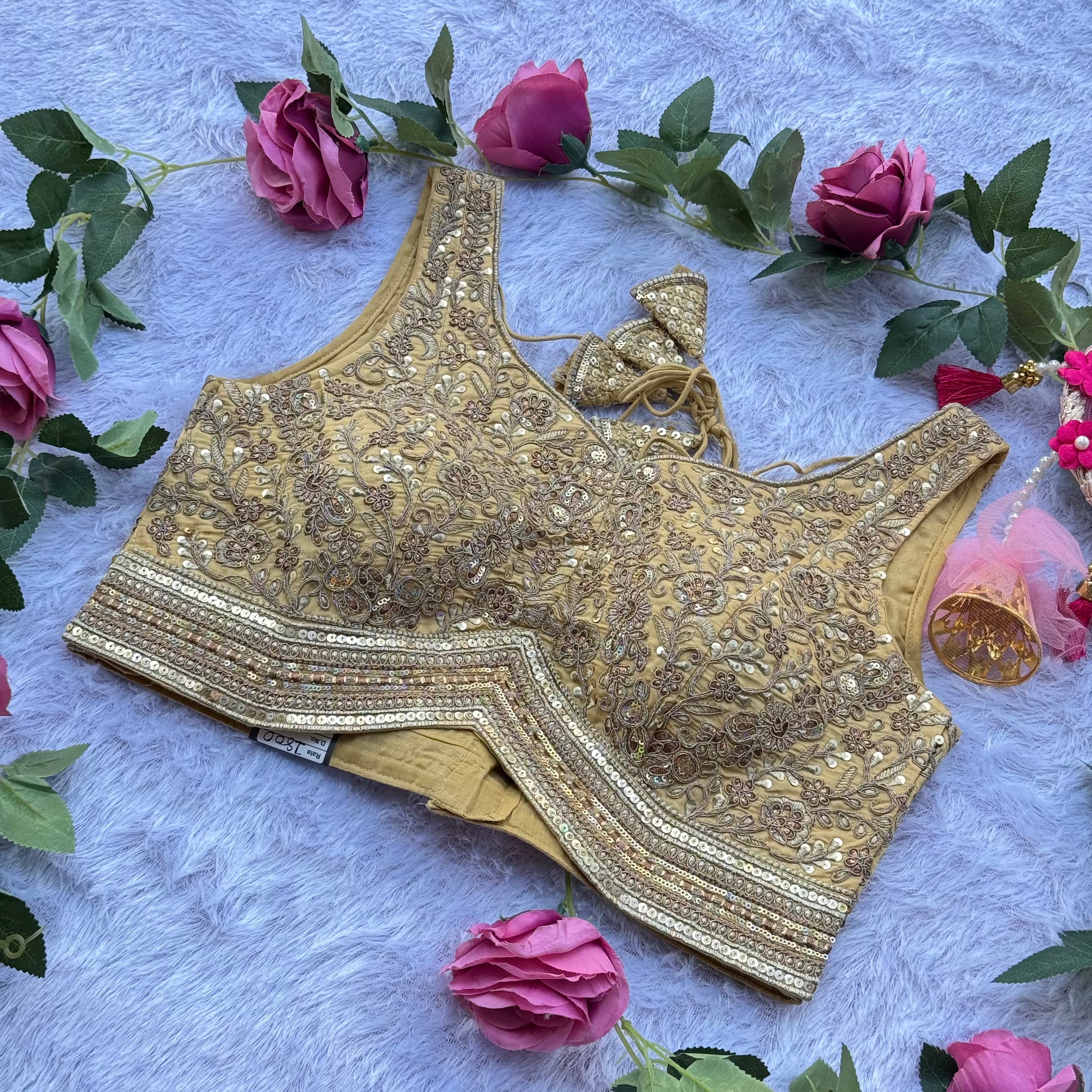 LUXURY GOLDEN BRIDAL BLOUSE INTRICATE HAND EMBROIDERY