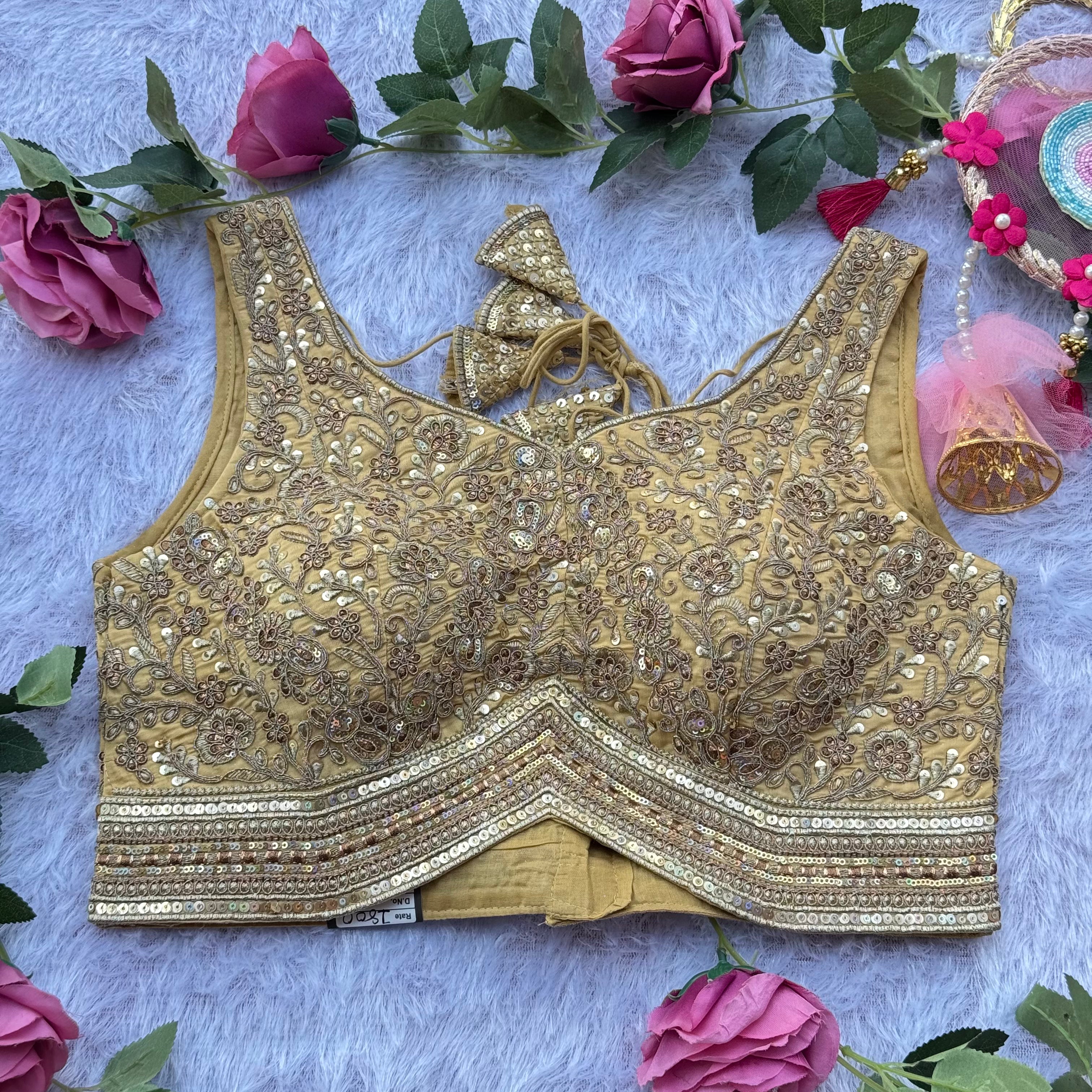 LUXURY GOLDEN BRIDAL BLOUSE INTRICATE HAND EMBROIDERY