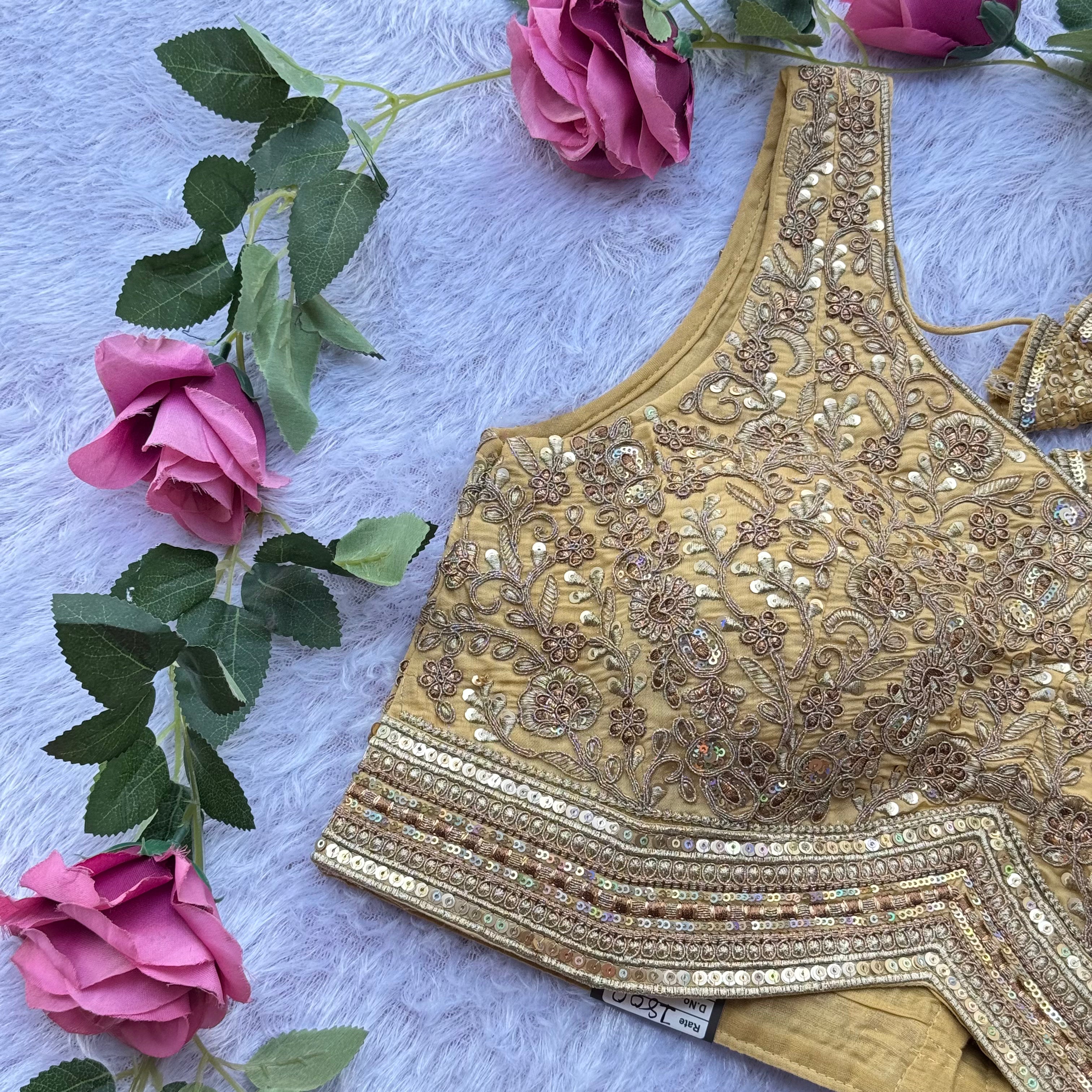 LUXURY GOLDEN BRIDAL BLOUSE INTRICATE HAND EMBROIDERY