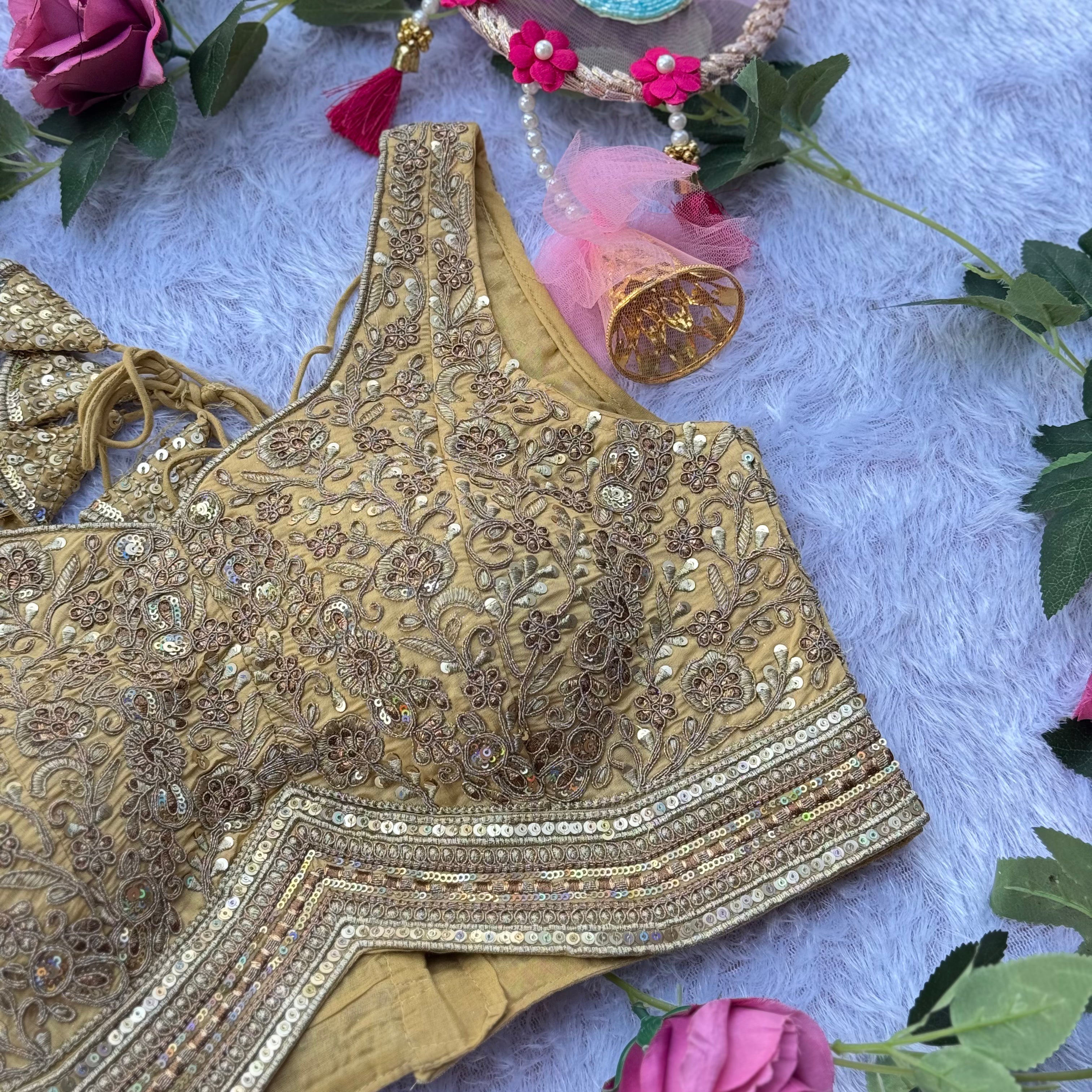 LUXURY GOLDEN BRIDAL BLOUSE INTRICATE HAND EMBROIDERY