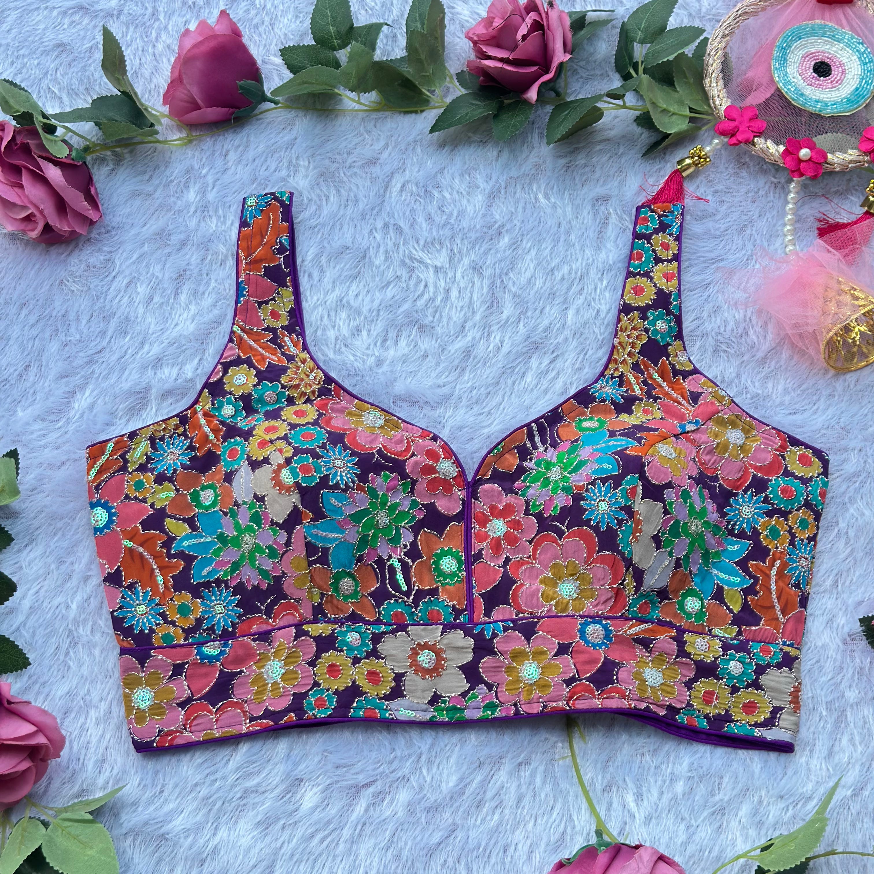 NEW POSITION PRINT WITH EMBROIDERY WORK SPAGHETTI BLOUSE