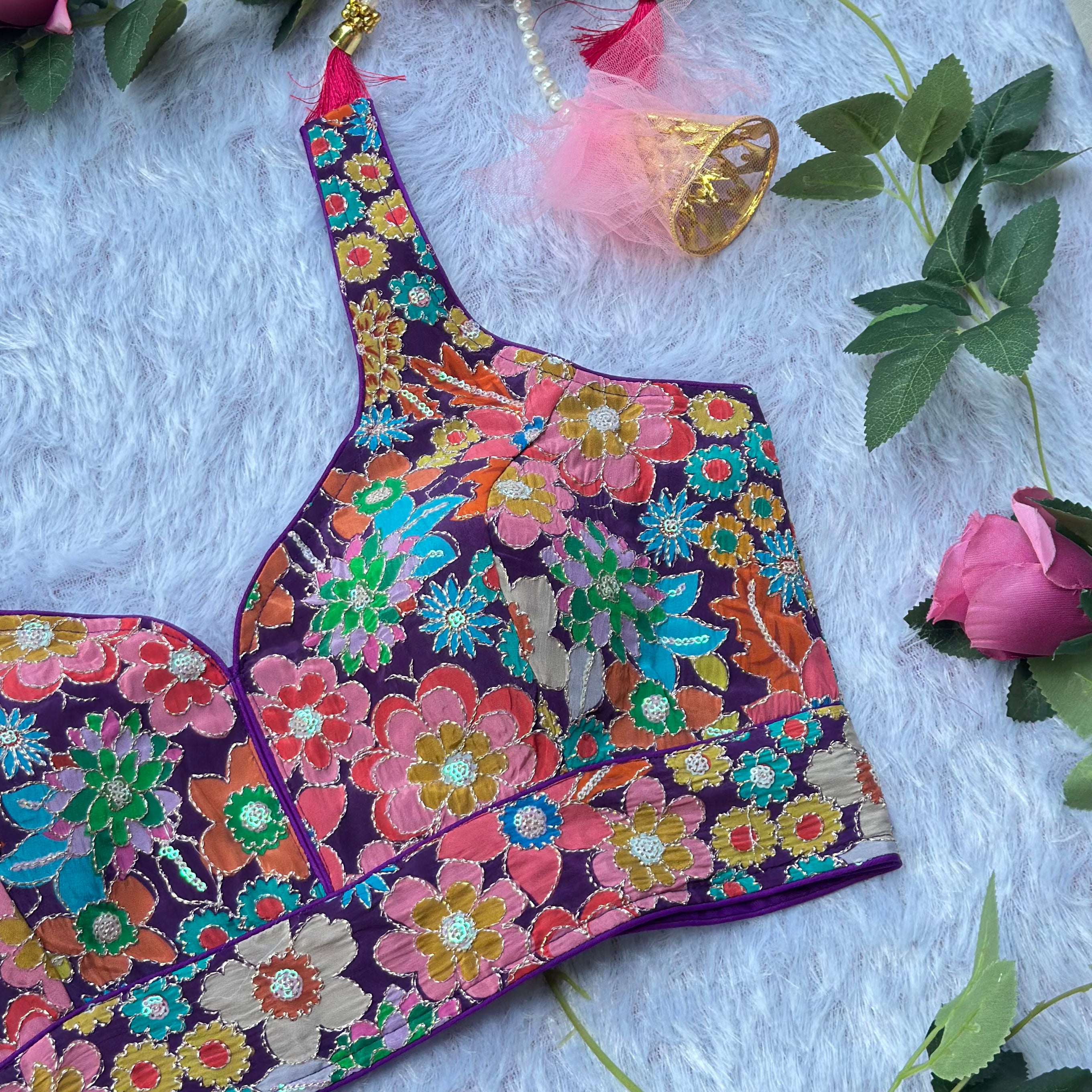 NEW POSITION PRINT WITH EMBROIDERY WORK SPAGHETTI BLOUSE