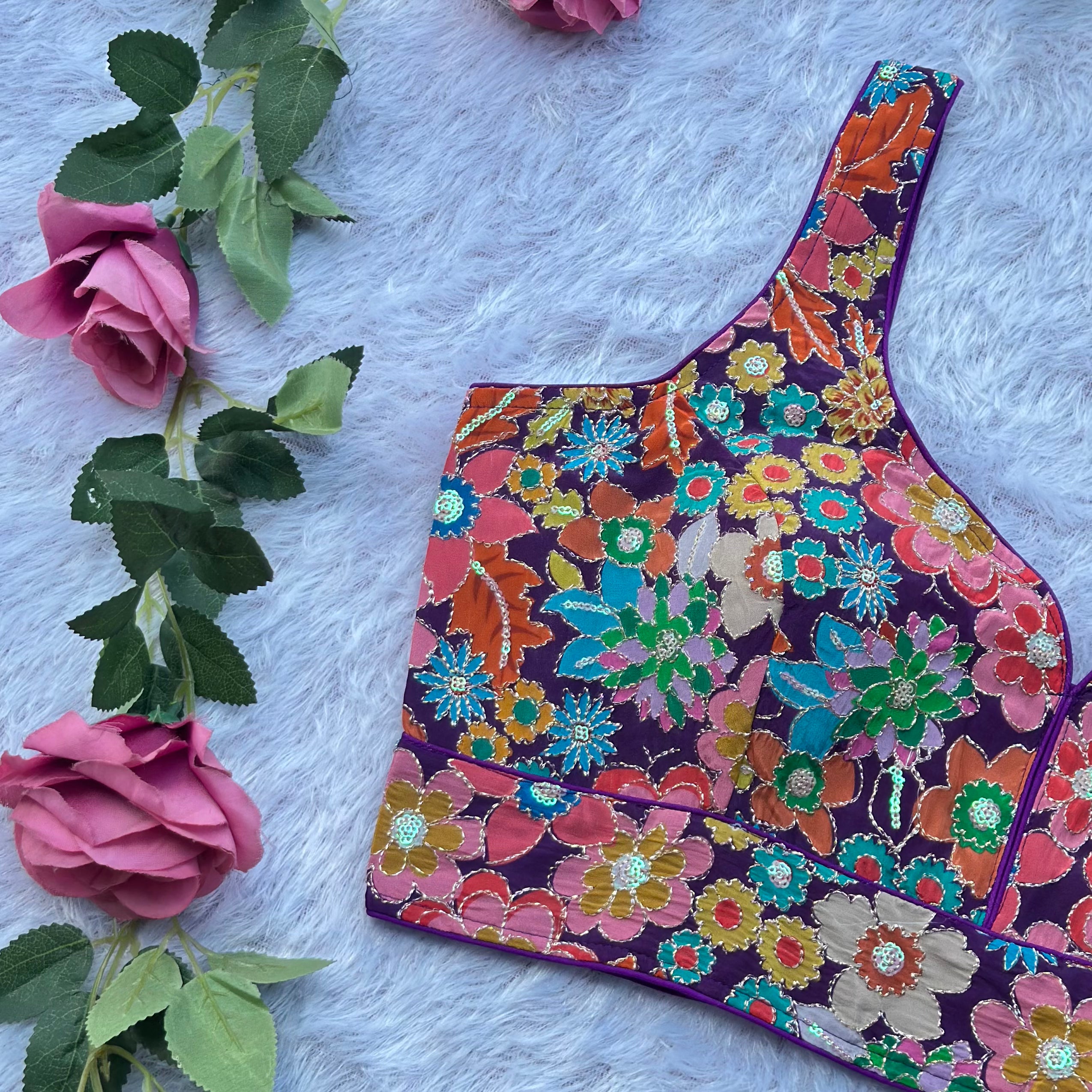 NEW POSITION PRINT WITH EMBROIDERY WORK SPAGHETTI BLOUSE