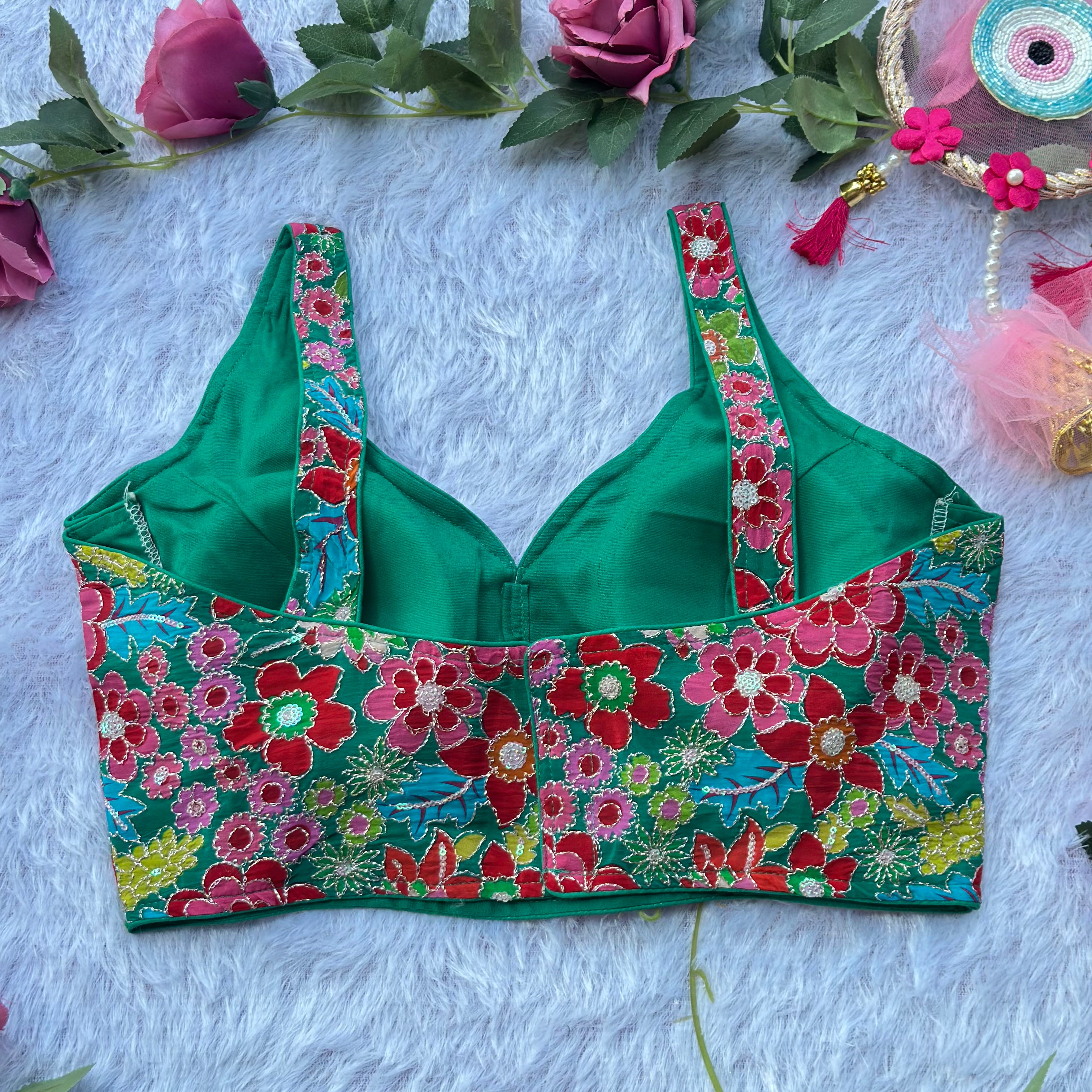 NEW POSITION PRINT WITH EMBROIDERY WORK SPAGHETTI BLOUSE