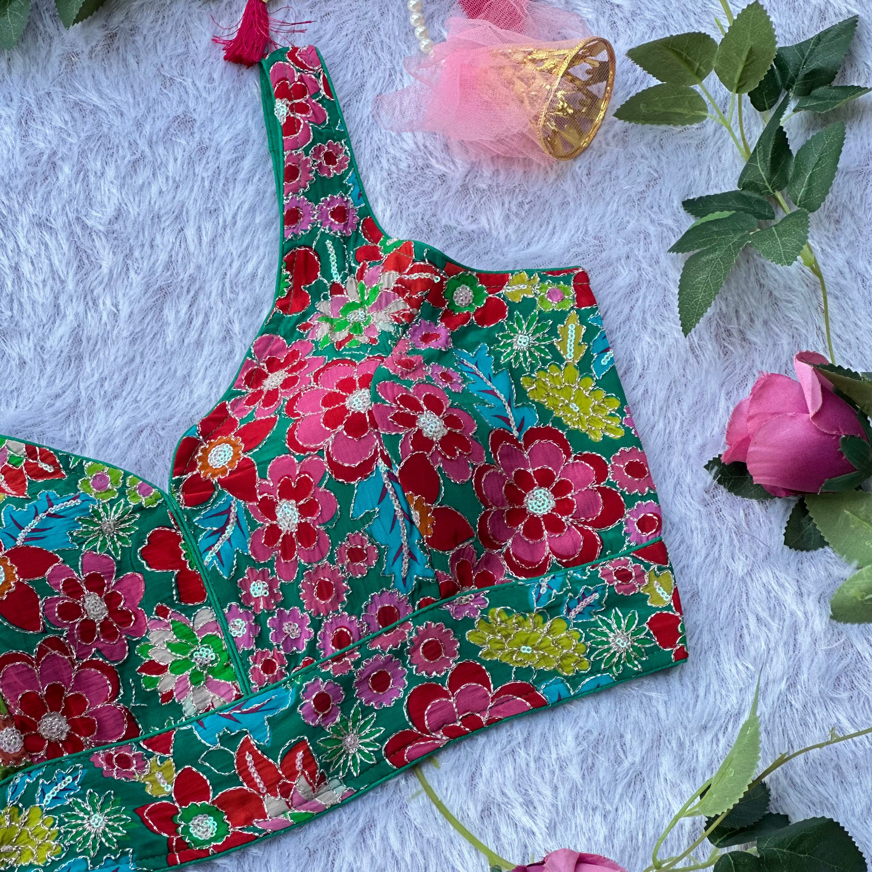 NEW POSITION PRINT WITH EMBROIDERY WORK SPAGHETTI BLOUSE