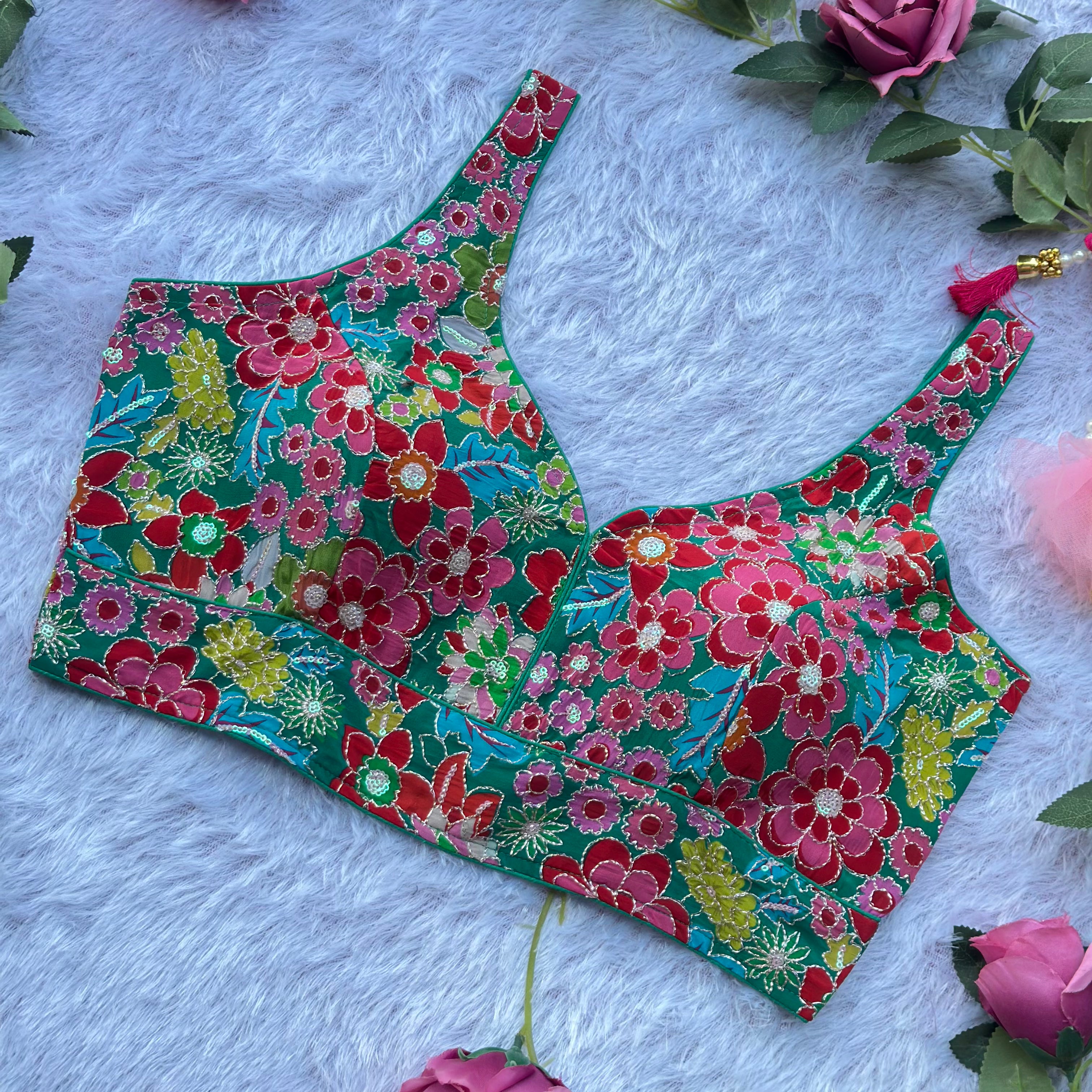 NEW POSITION PRINT WITH EMBROIDERY WORK SPAGHETTI BLOUSE