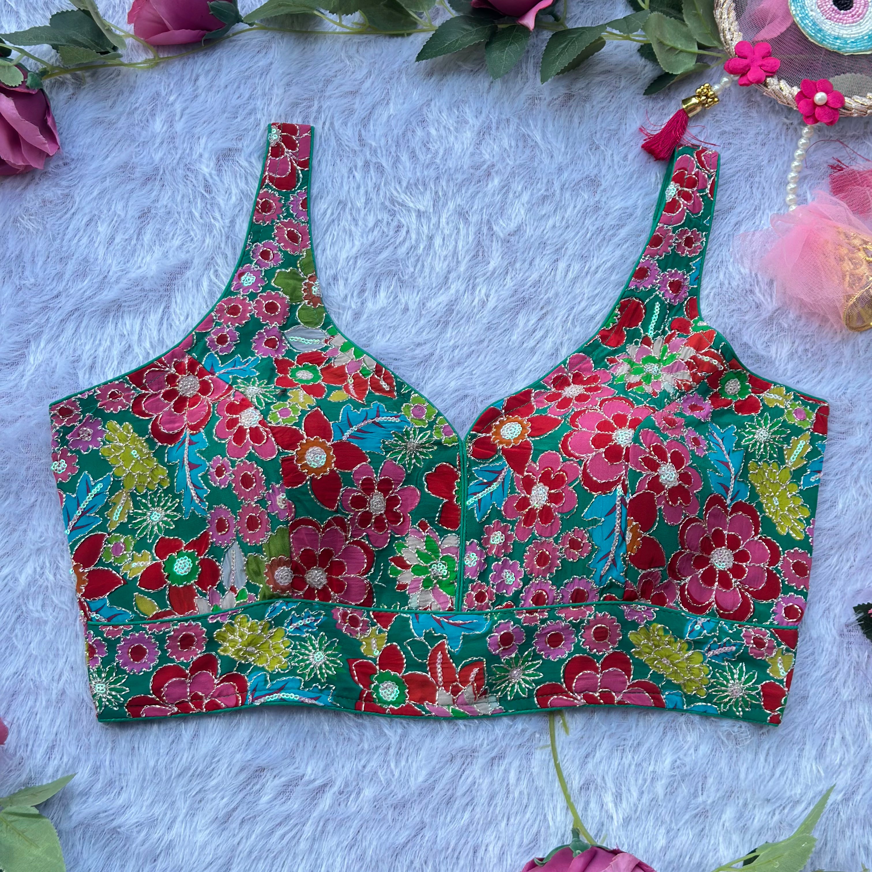 NEW POSITION PRINT WITH EMBROIDERY WORK SPAGHETTI BLOUSE