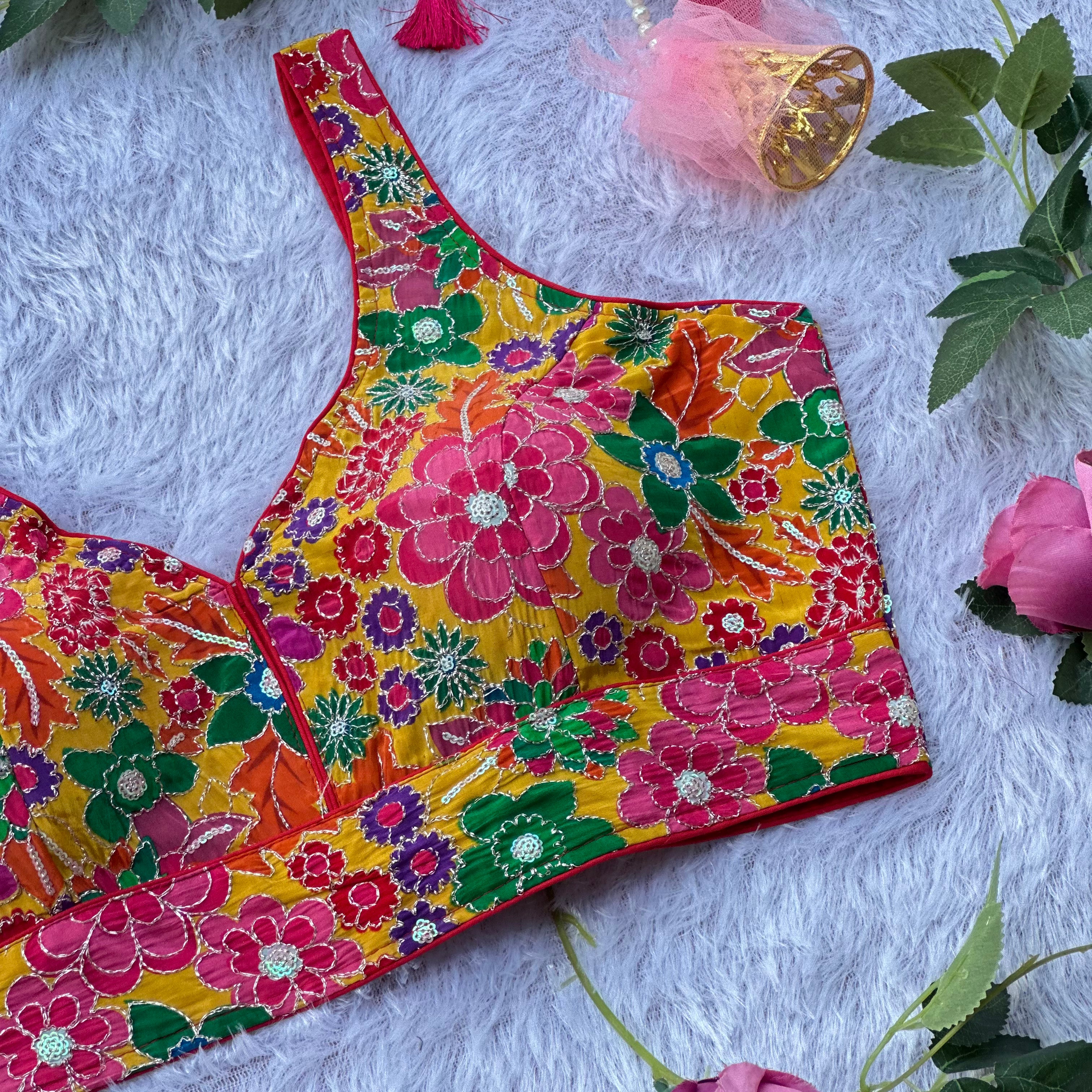 NEW POSITION PRINT WITH EMBROIDERY WORK SPAGHETTI BLOUSE