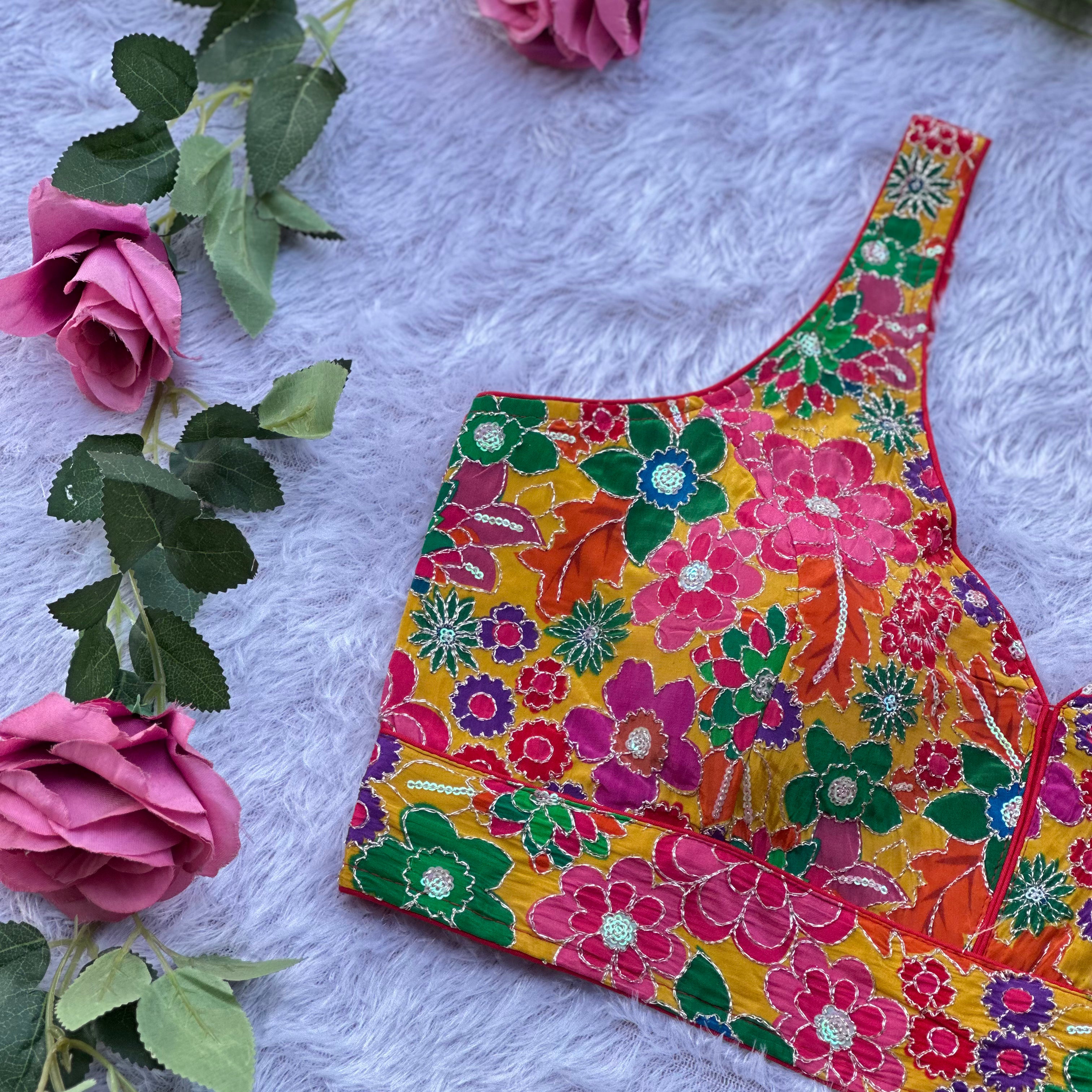 NEW POSITION PRINT WITH EMBROIDERY WORK SPAGHETTI BLOUSE