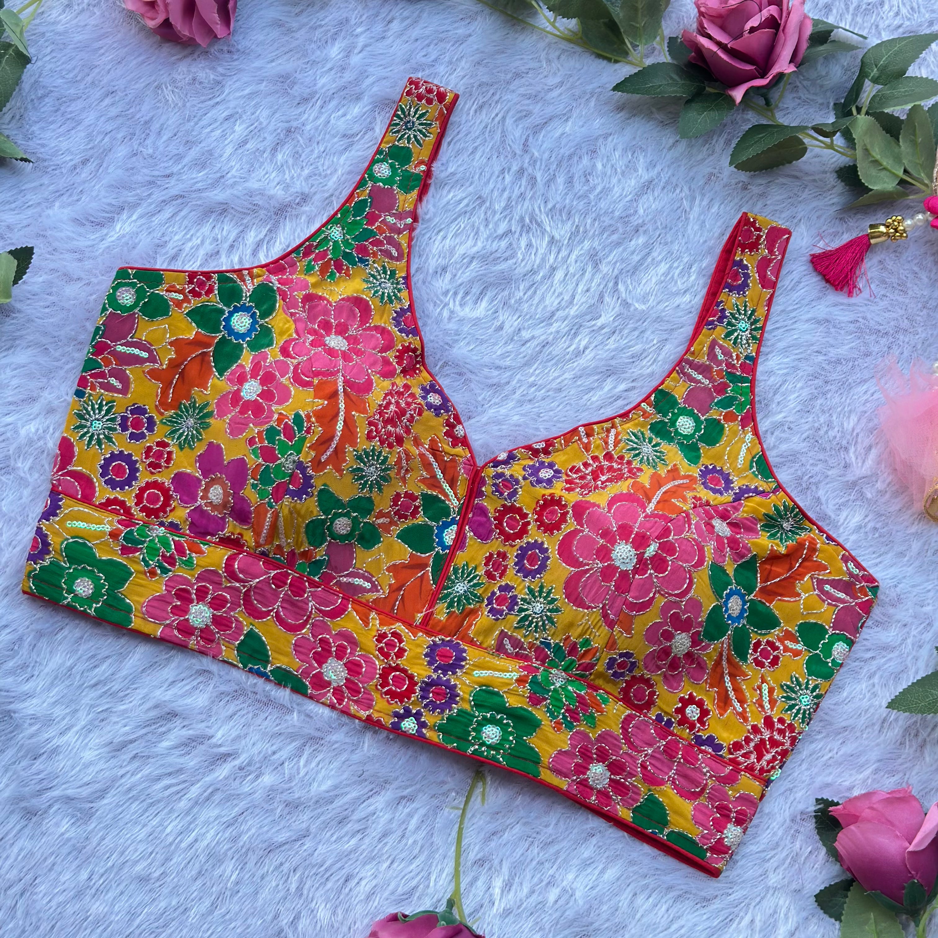 NEW POSITION PRINT WITH EMBROIDERY WORK SPAGHETTI BLOUSE