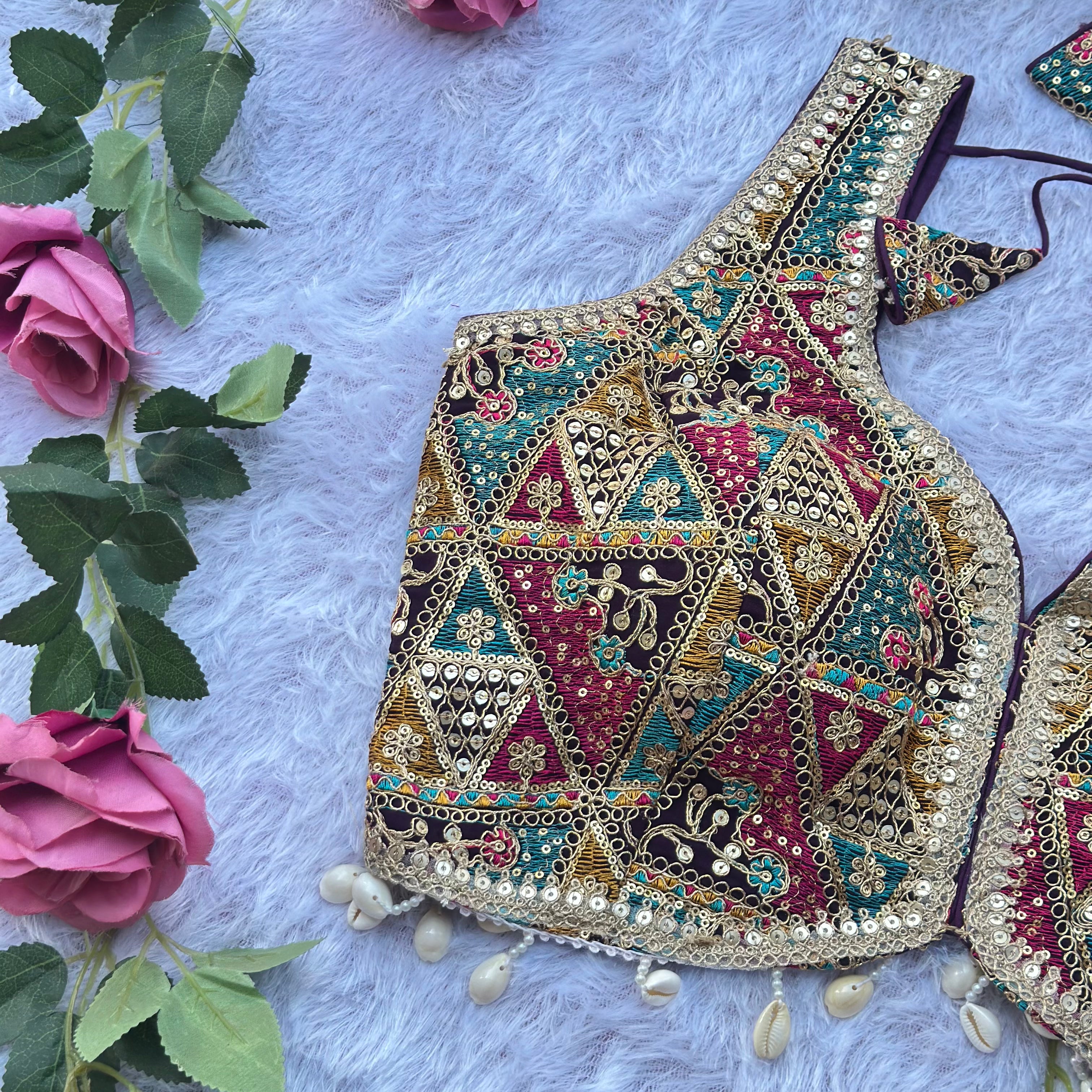 LUXURY FALSA PURPULE DESIGNER BRIDAL BLOUSE