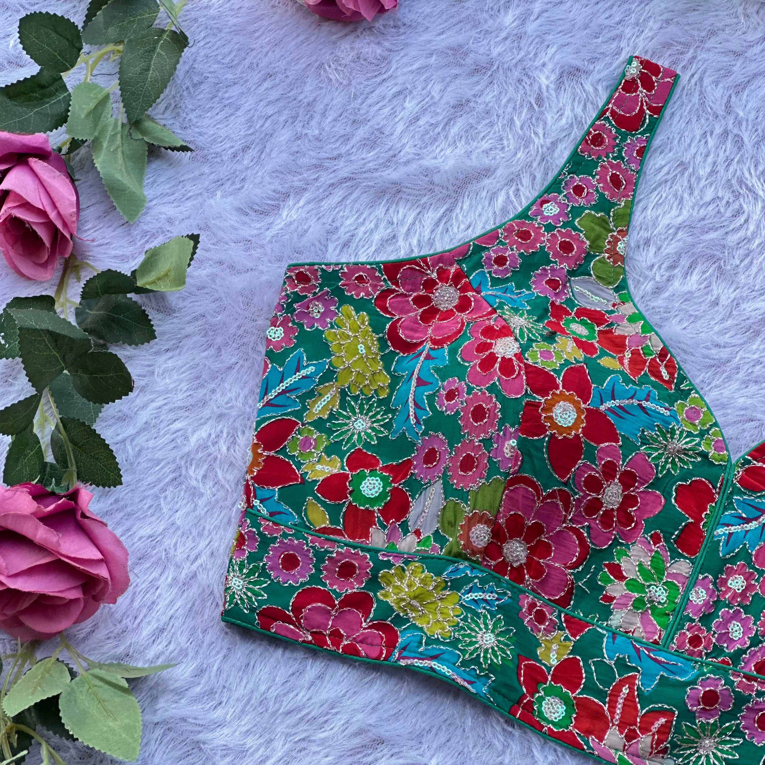 NEW POSITION PRINT WITH EMBROIDERY WORK SPAGHETTI BLOUSE