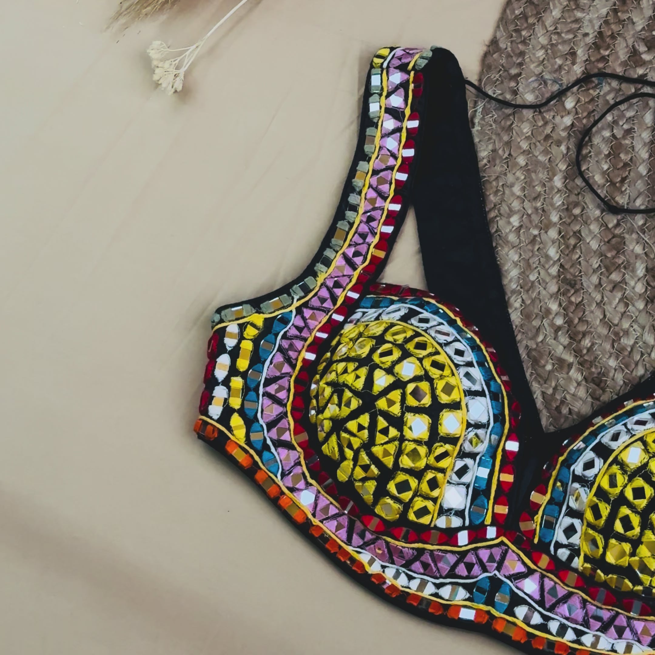 DESIGNER BLACK MIRROR WORK CHOLI BLOUSE